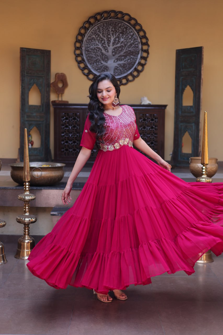 Designer Embroidered Zari Sequins Work Gown