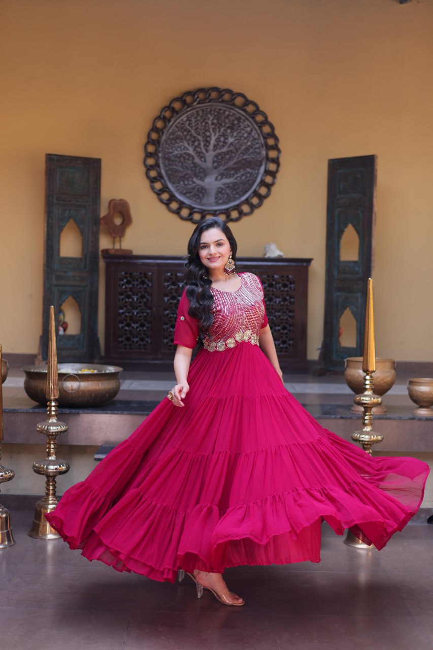 Designer Embroidered Zari Sequins Work Gown