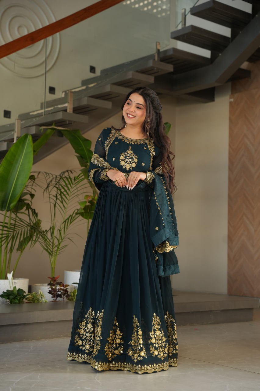 Designer Faux Blooming Georgette Gown with Dupatta
