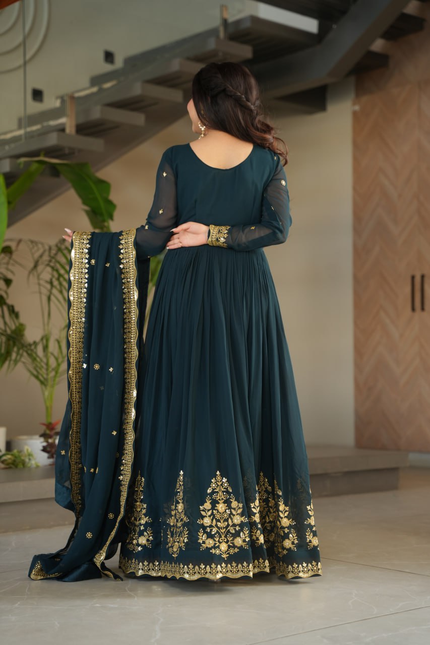 Designer Faux Blooming Georgette Gown with Dupatta