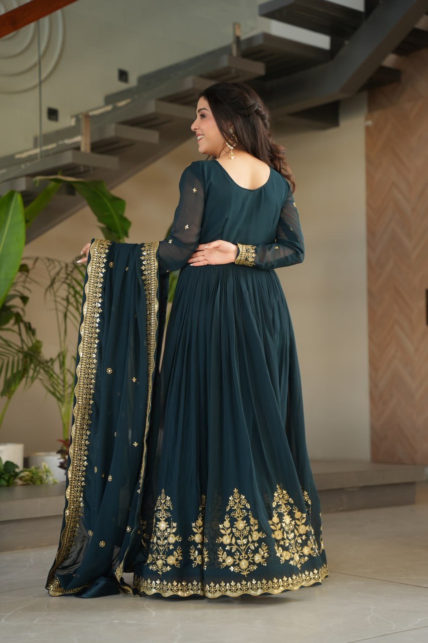 Designer Faux Blooming Georgette Gown with Dupatta