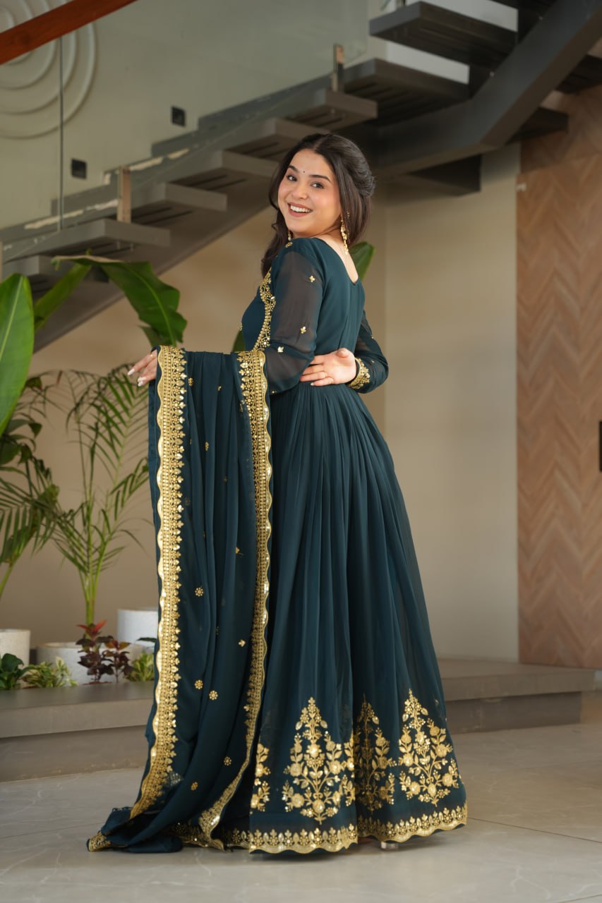 Designer Faux Blooming Georgette Gown with Dupatta