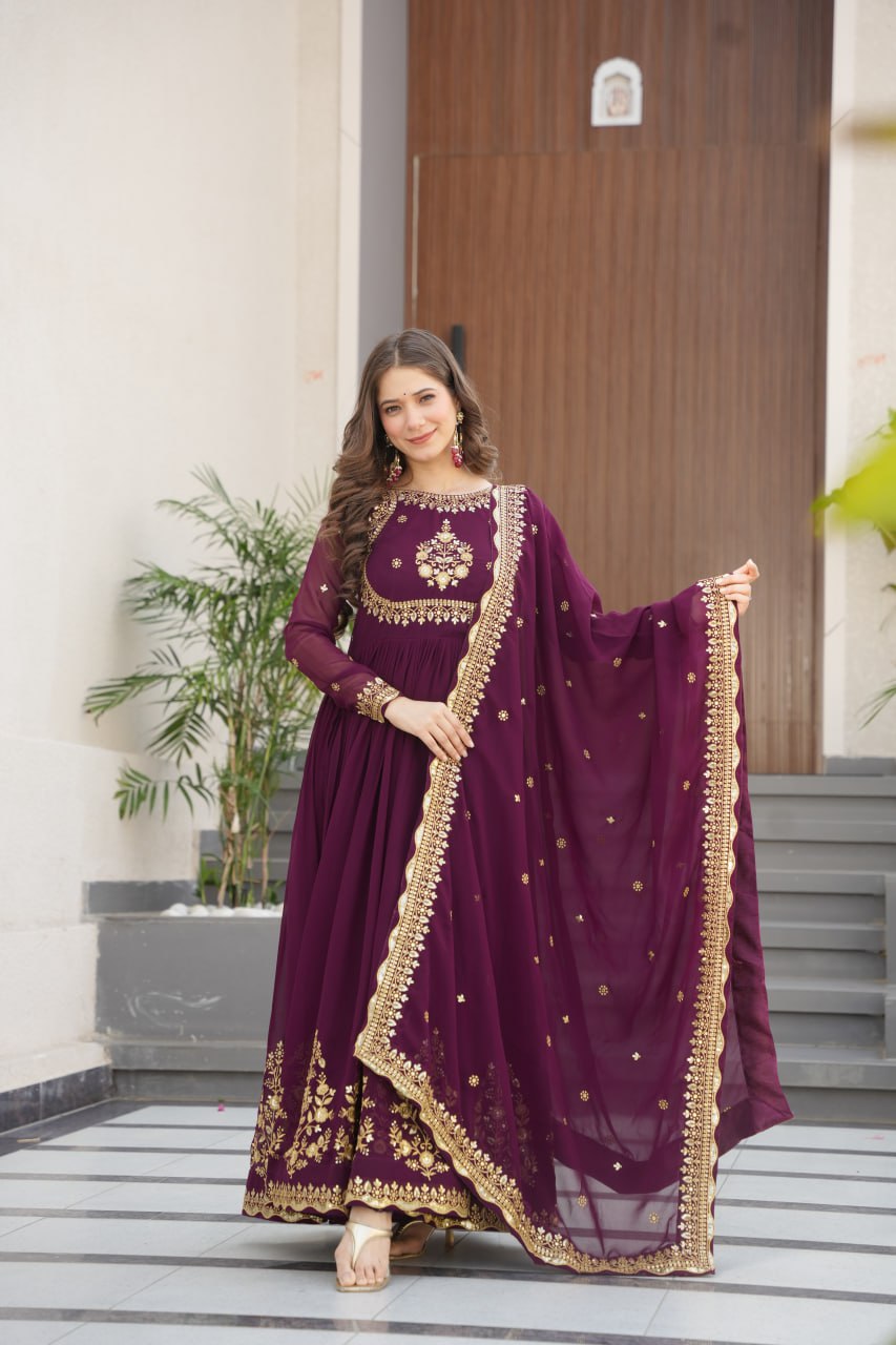 Designer Faux Blooming Georgette Gown with Dupatta