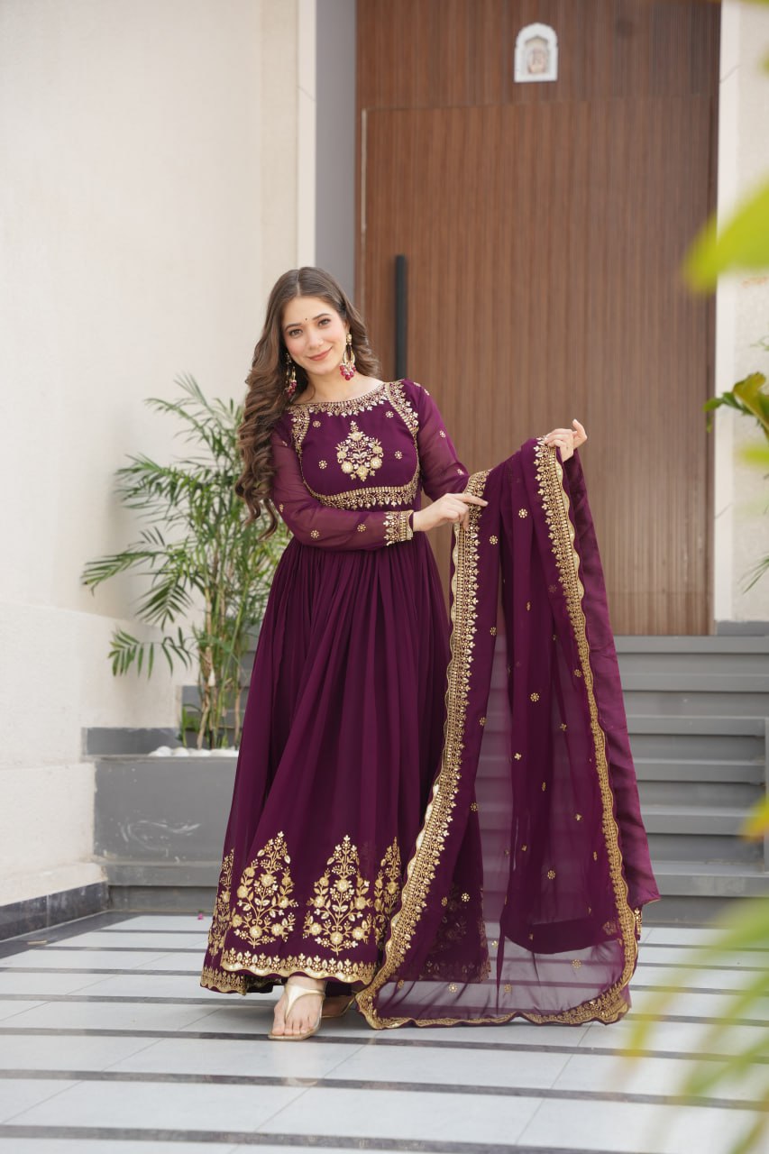 Designer Faux Blooming Georgette Gown with Dupatta