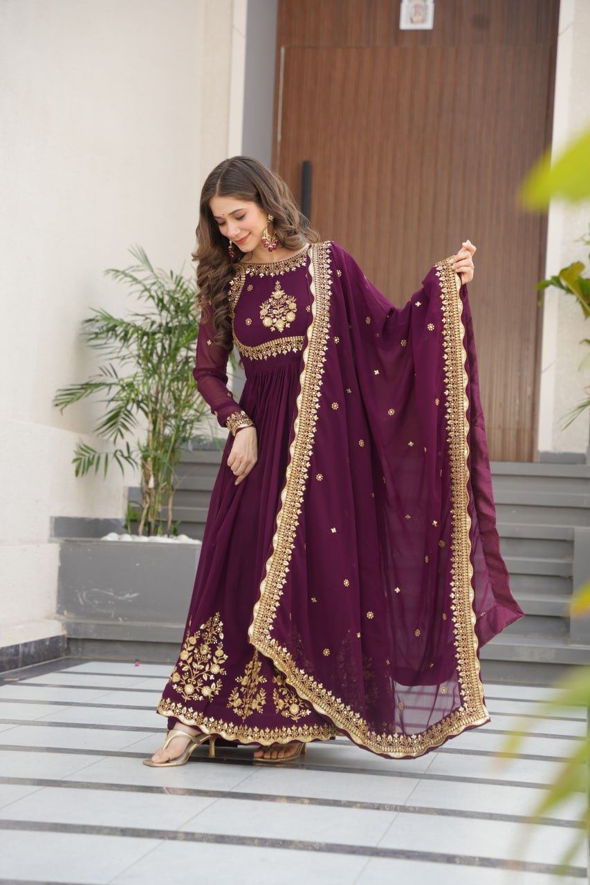 Designer Faux Blooming Georgette Gown with Dupatta