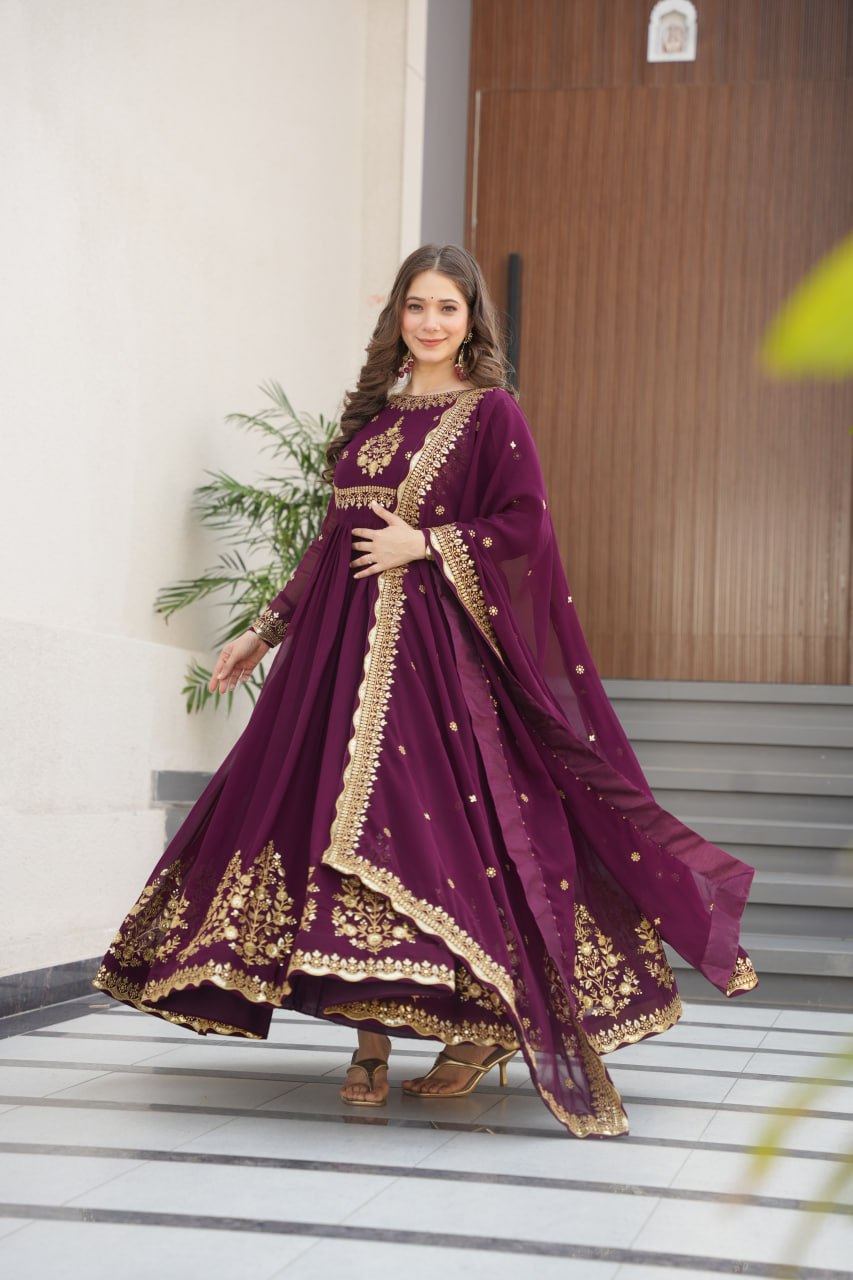 Designer Faux Blooming Georgette Gown with Dupatta