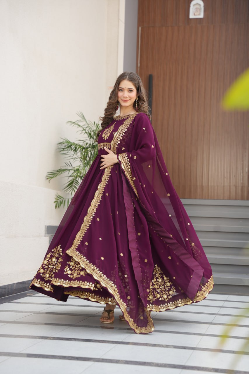 Designer Faux Blooming Georgette Gown with Dupatta