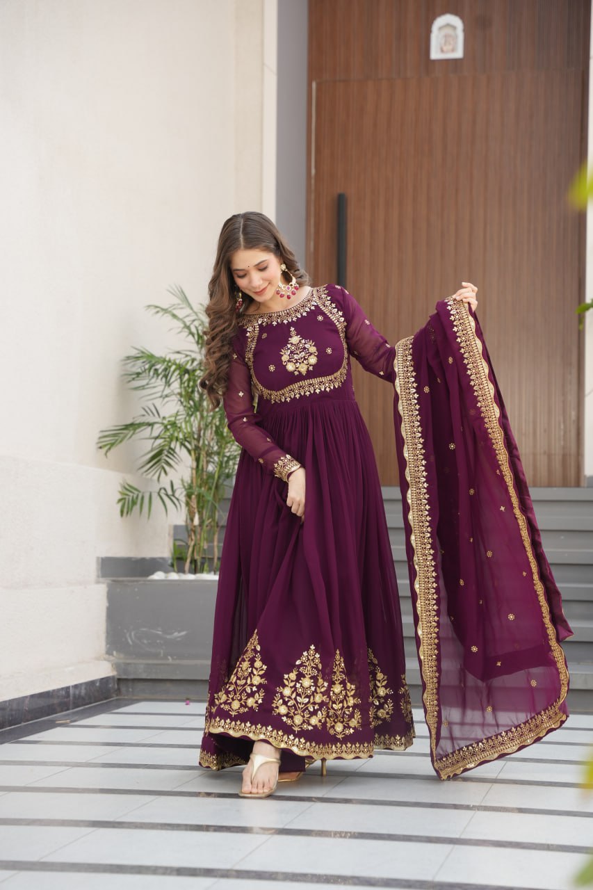 Designer Faux Blooming Georgette Gown with Dupatta