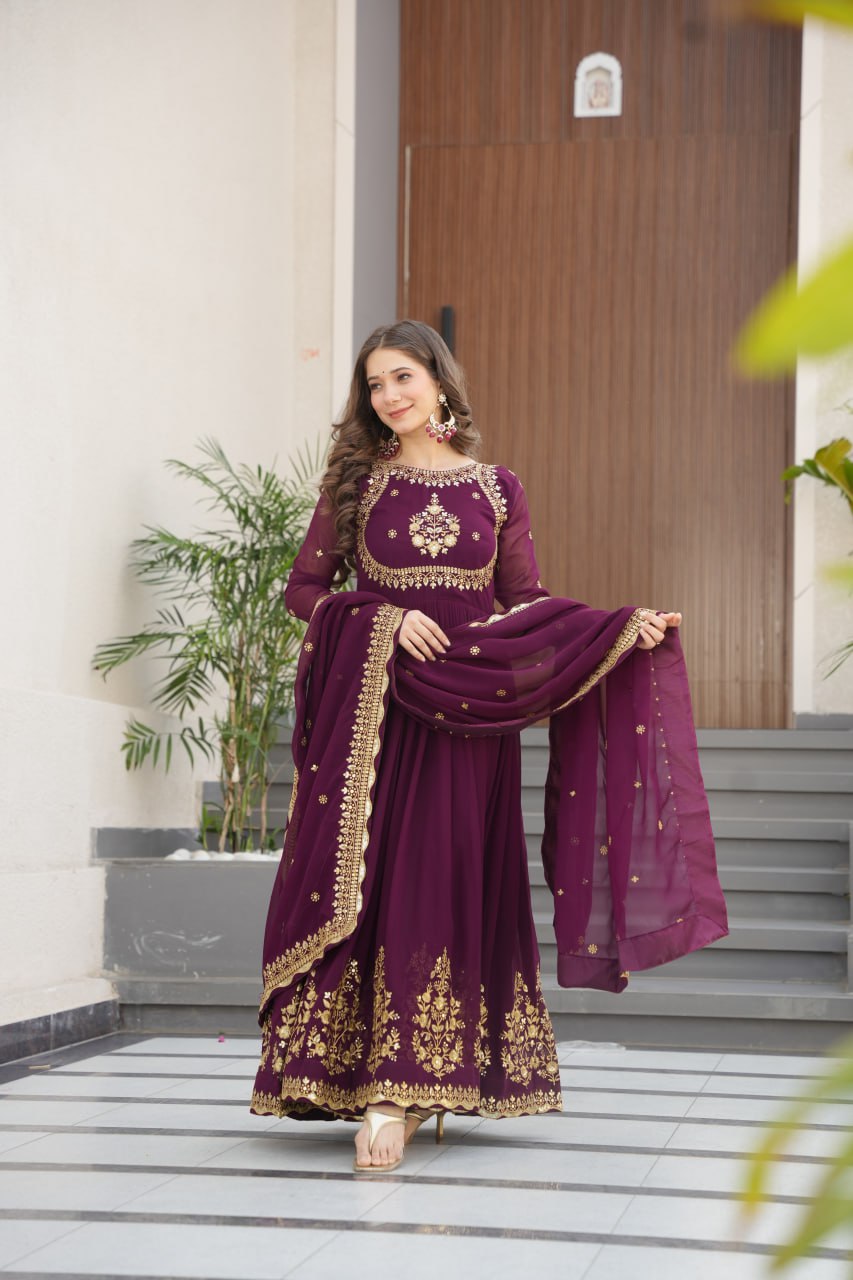 Designer Faux Blooming Georgette Gown with Dupatta