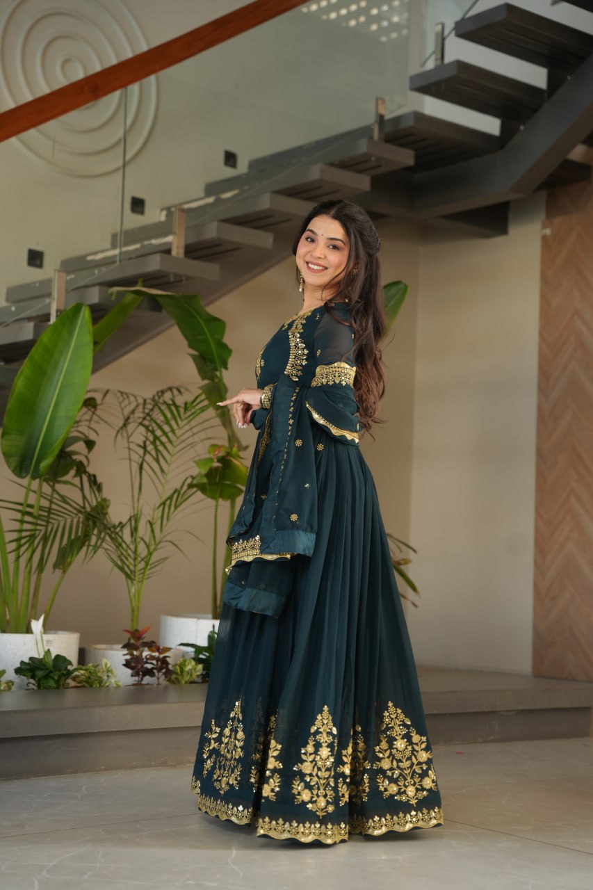 Designer Faux Blooming Georgette Gown with Dupatta