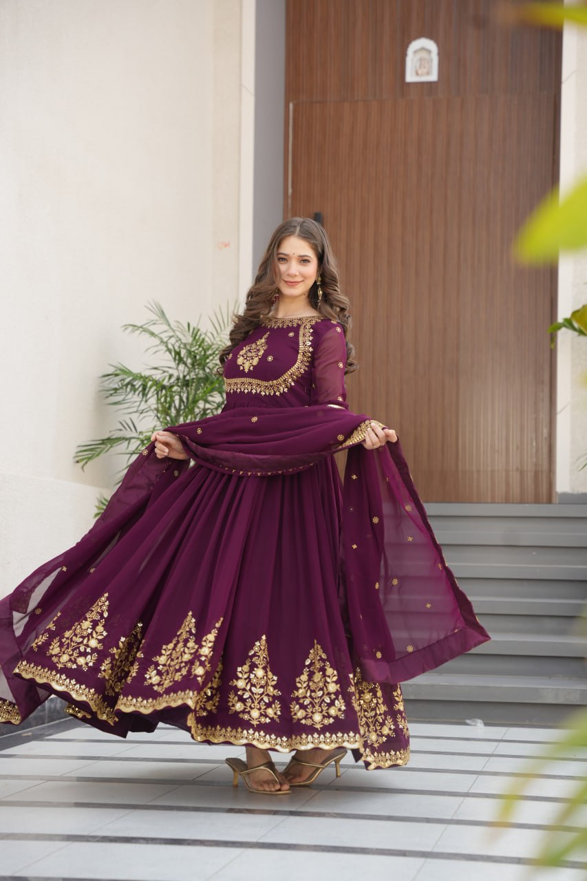 Designer Faux Blooming Georgette Gown with Dupatta