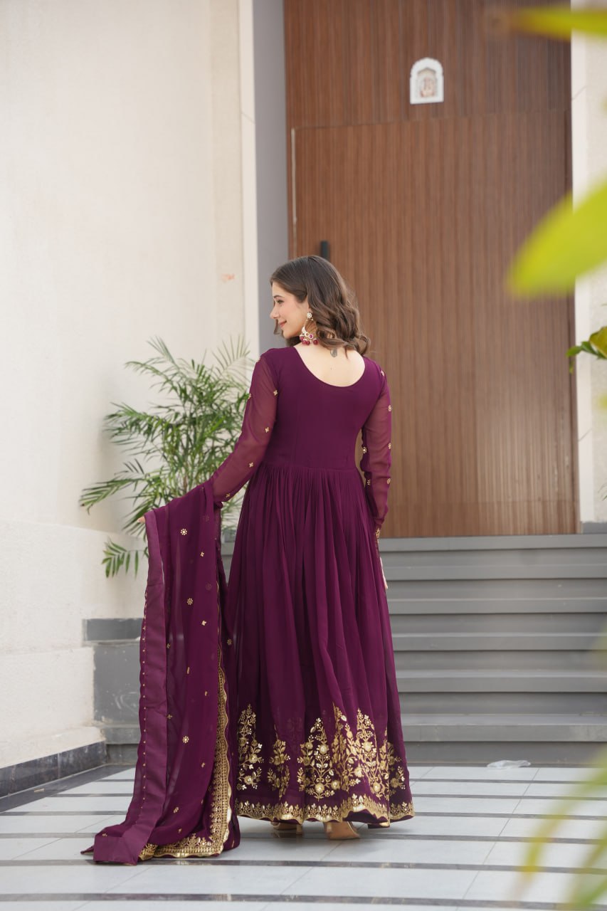Designer Faux Blooming Georgette Gown with Dupatta