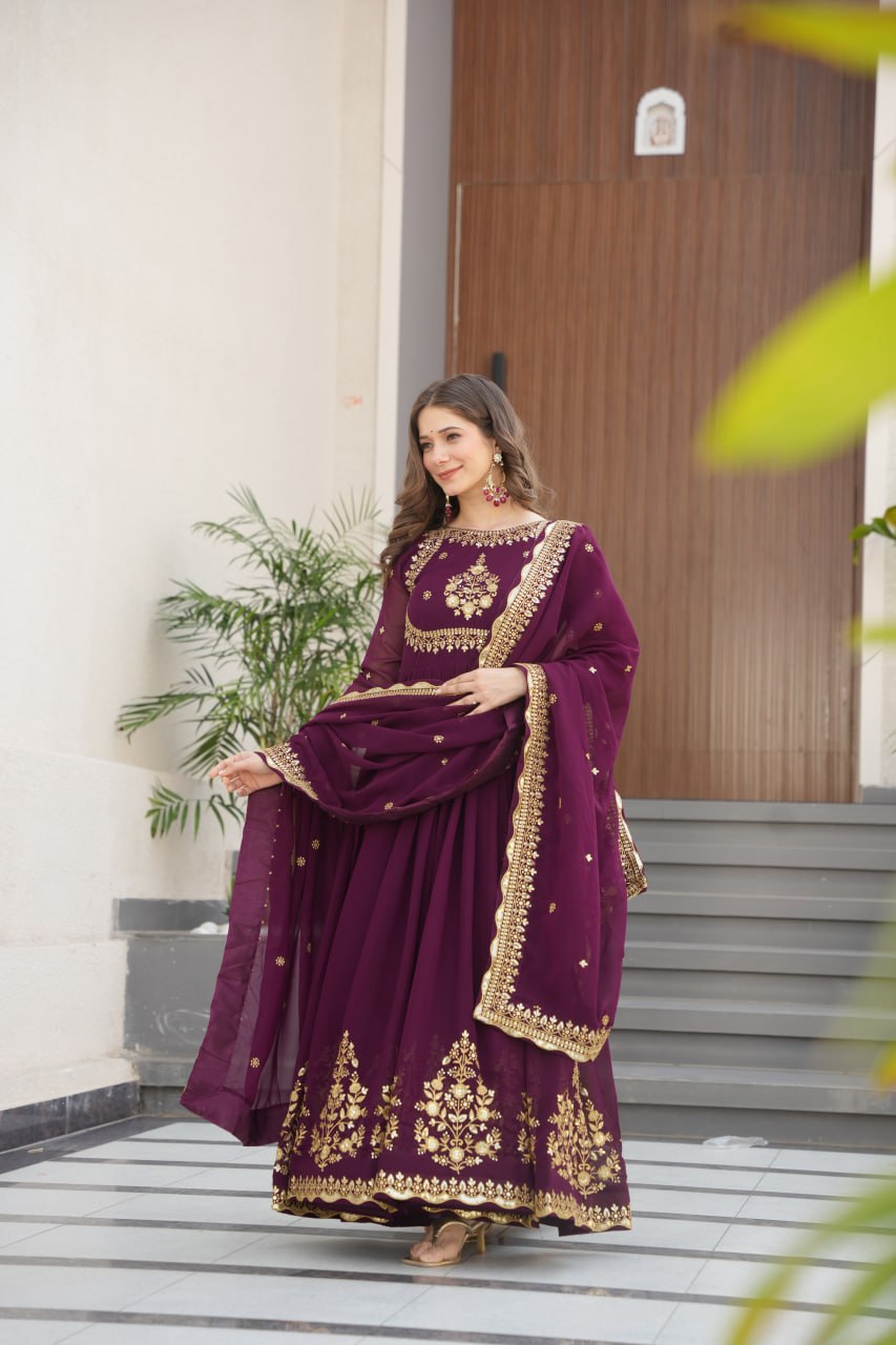 Designer Faux Blooming Georgette Gown with Dupatta