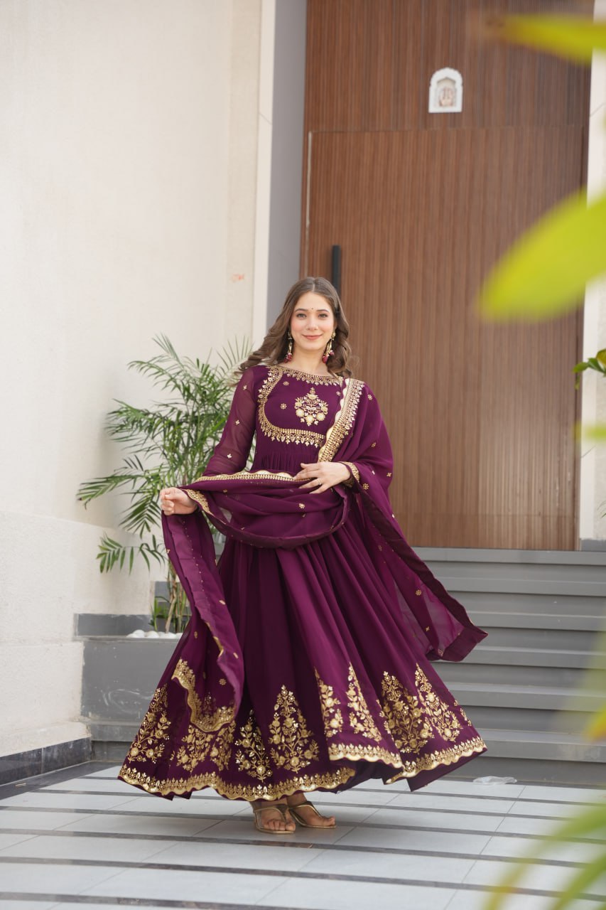 Designer Faux Blooming Georgette Gown with Dupatta