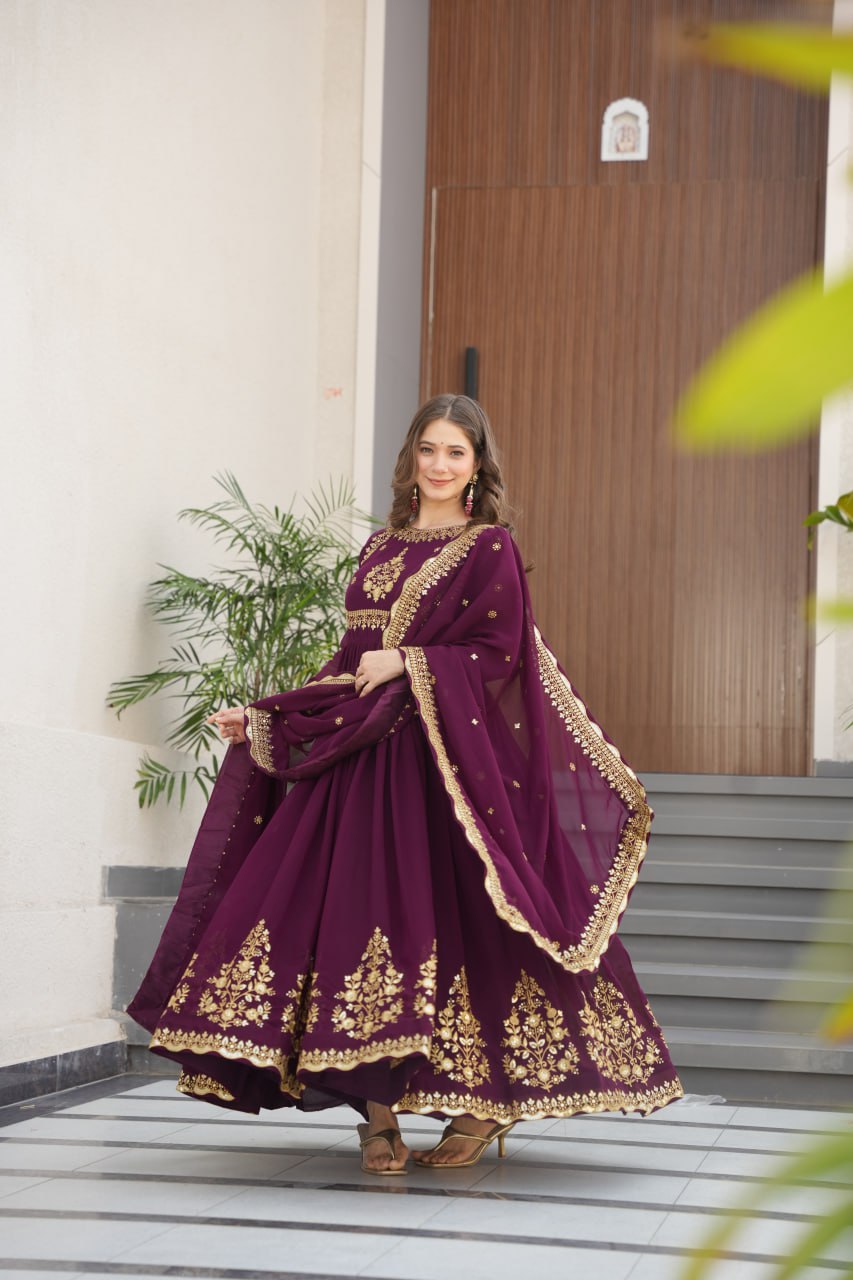 Designer Faux Blooming Georgette Gown with Dupatta