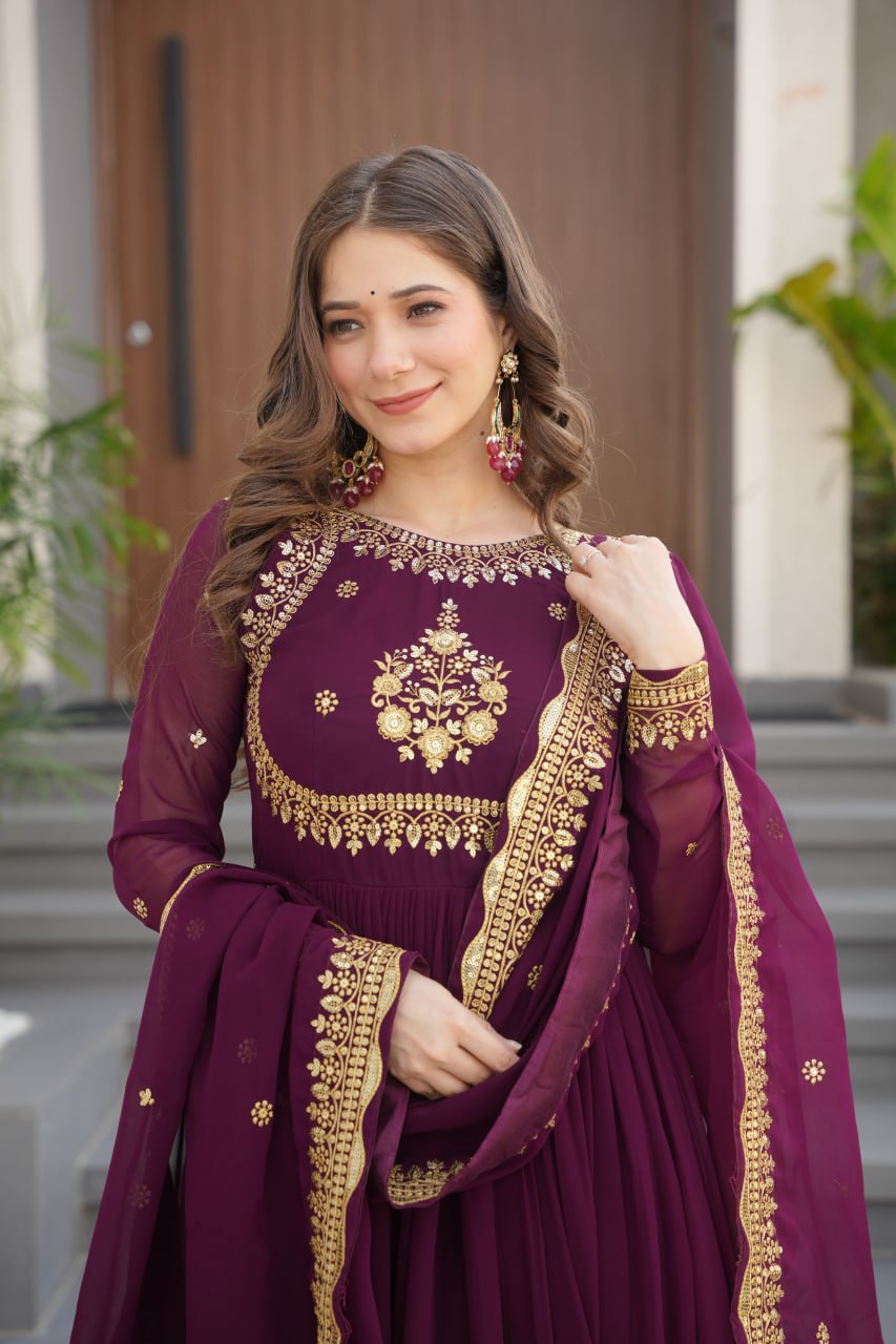 Designer Faux Blooming Georgette Gown with Dupatta