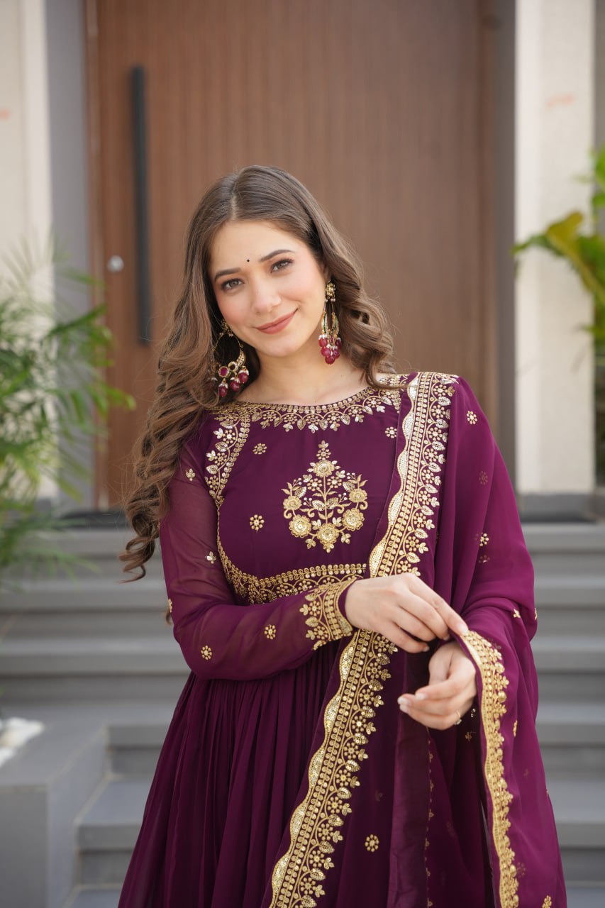 Designer Faux Blooming Georgette Gown with Dupatta