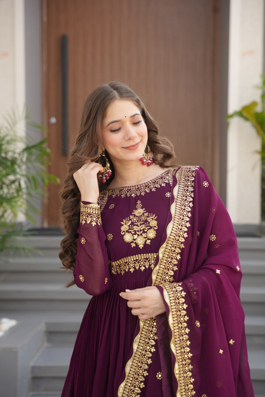Designer Faux Blooming Georgette Gown with Dupatta