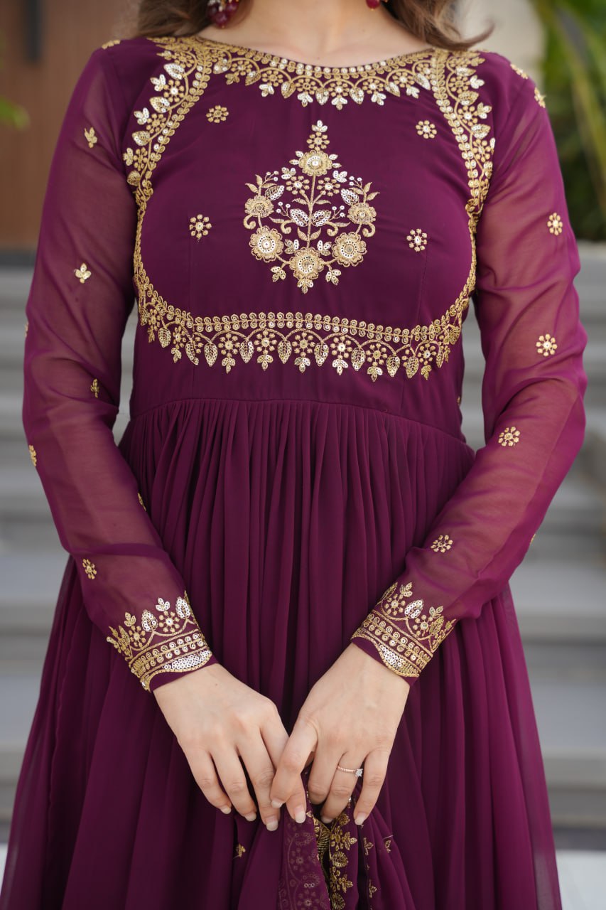 Designer Faux Blooming Georgette Gown with Dupatta