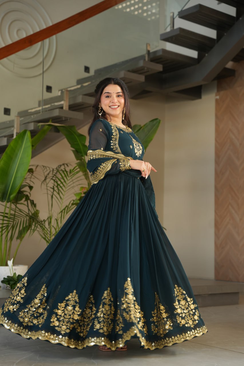 Designer Faux Blooming Georgette Gown with Dupatta