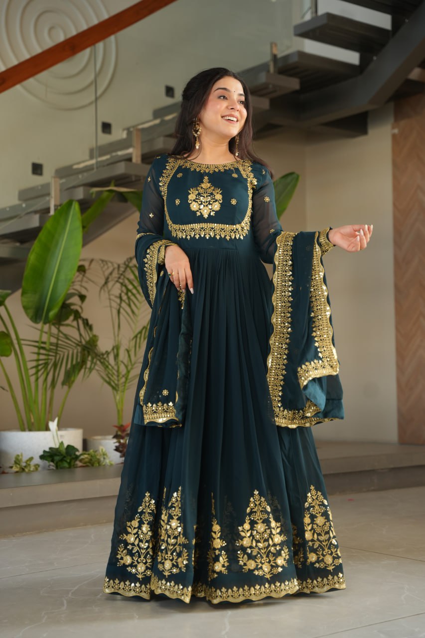 Designer Faux Blooming Georgette Gown with Dupatta