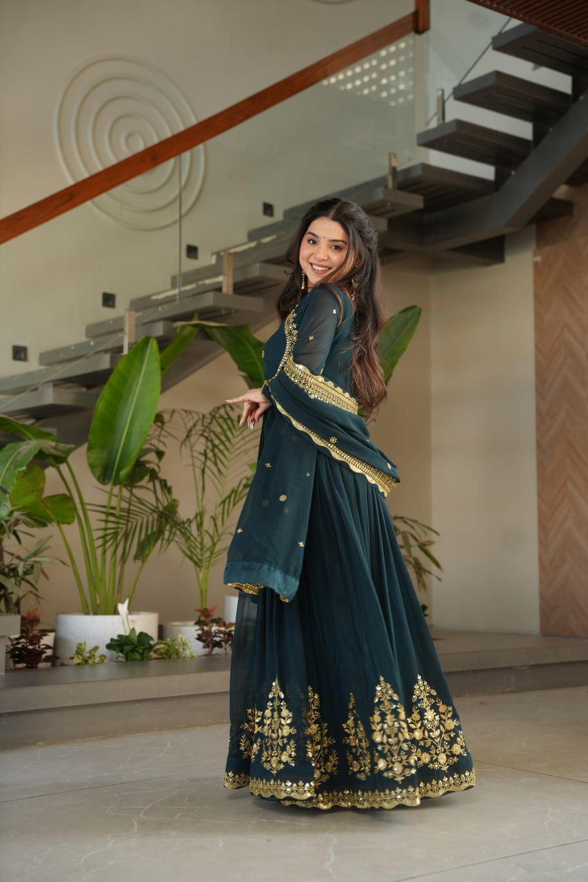 Designer Faux Blooming Georgette Gown with Dupatta