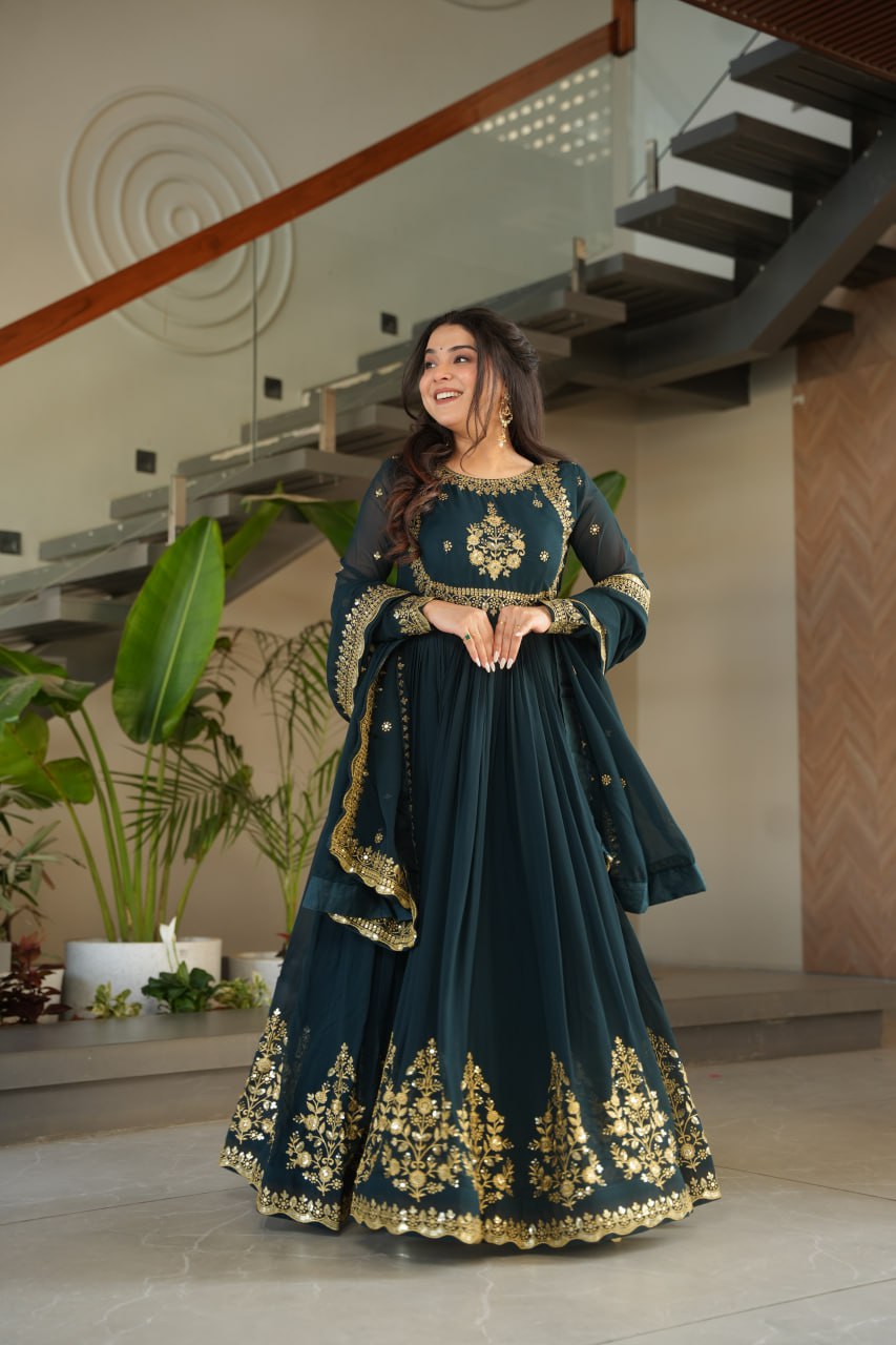Designer Faux Blooming Georgette Gown with Dupatta