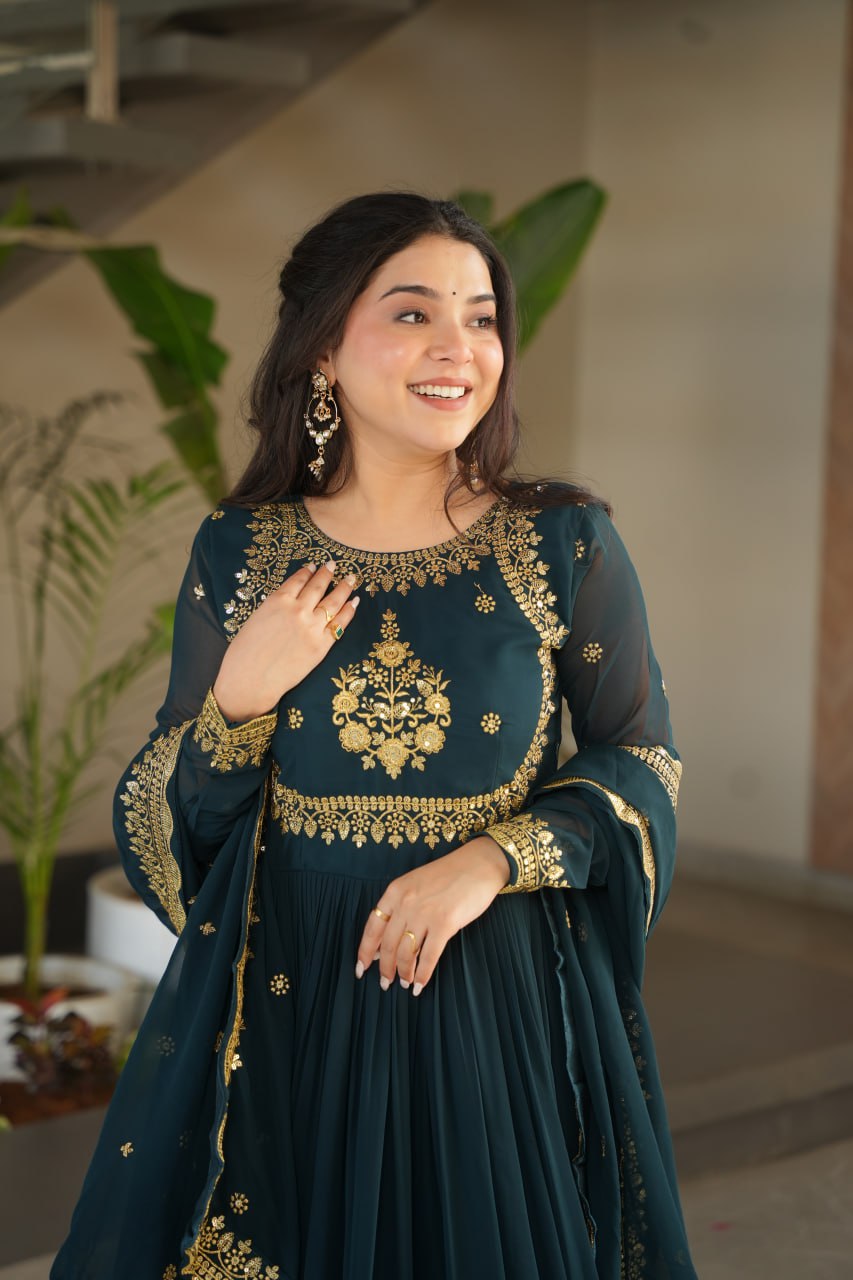 Designer Faux Blooming Georgette Gown with Dupatta