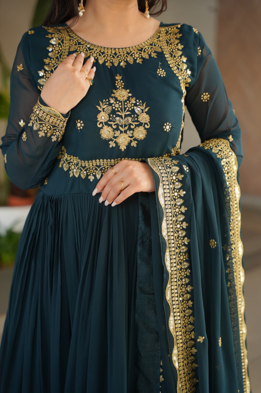 Designer Faux Blooming Georgette Gown with Dupatta