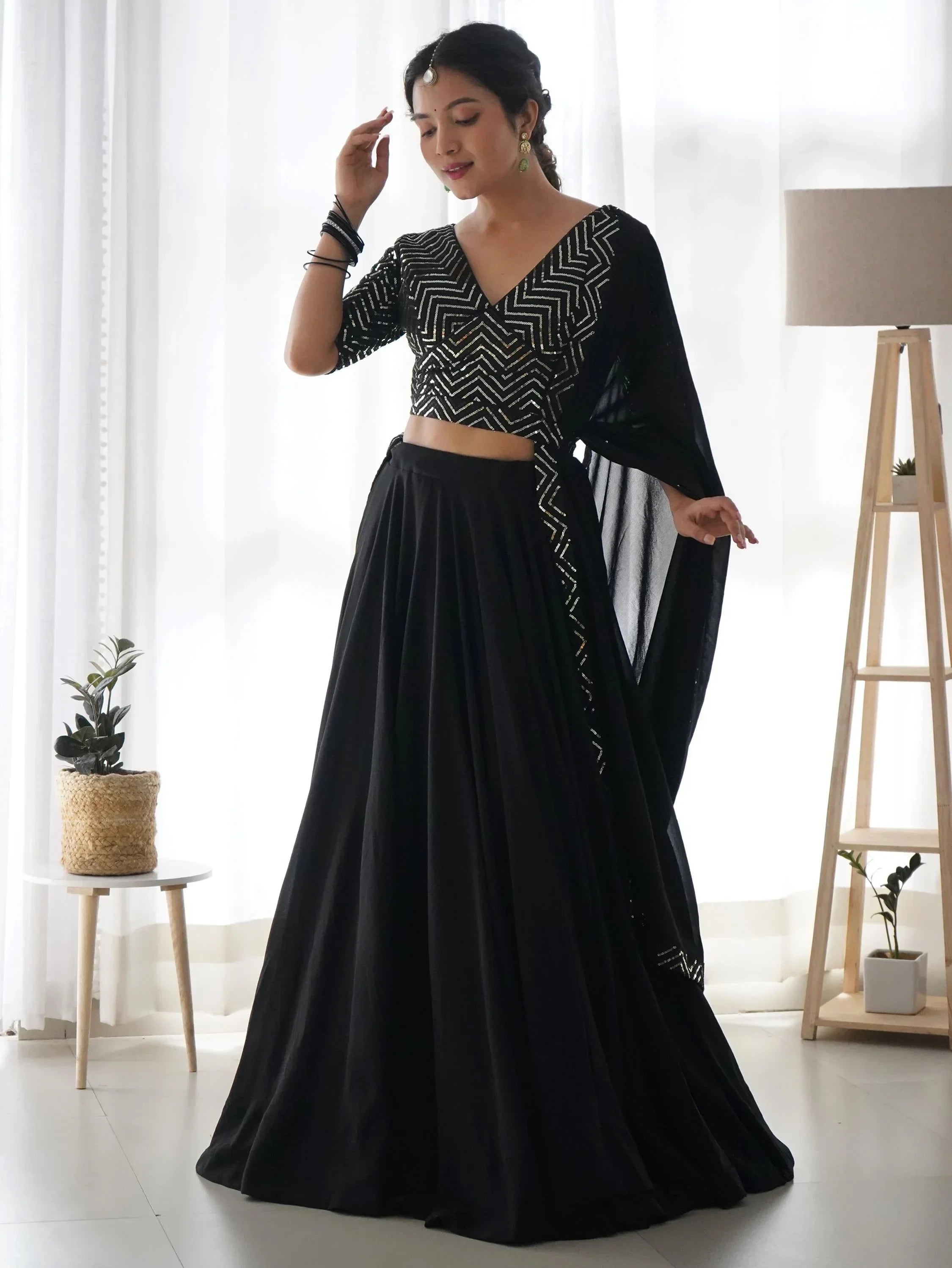 Desirable Black Color Sequins Georgette Event Wear Lehenga Choli