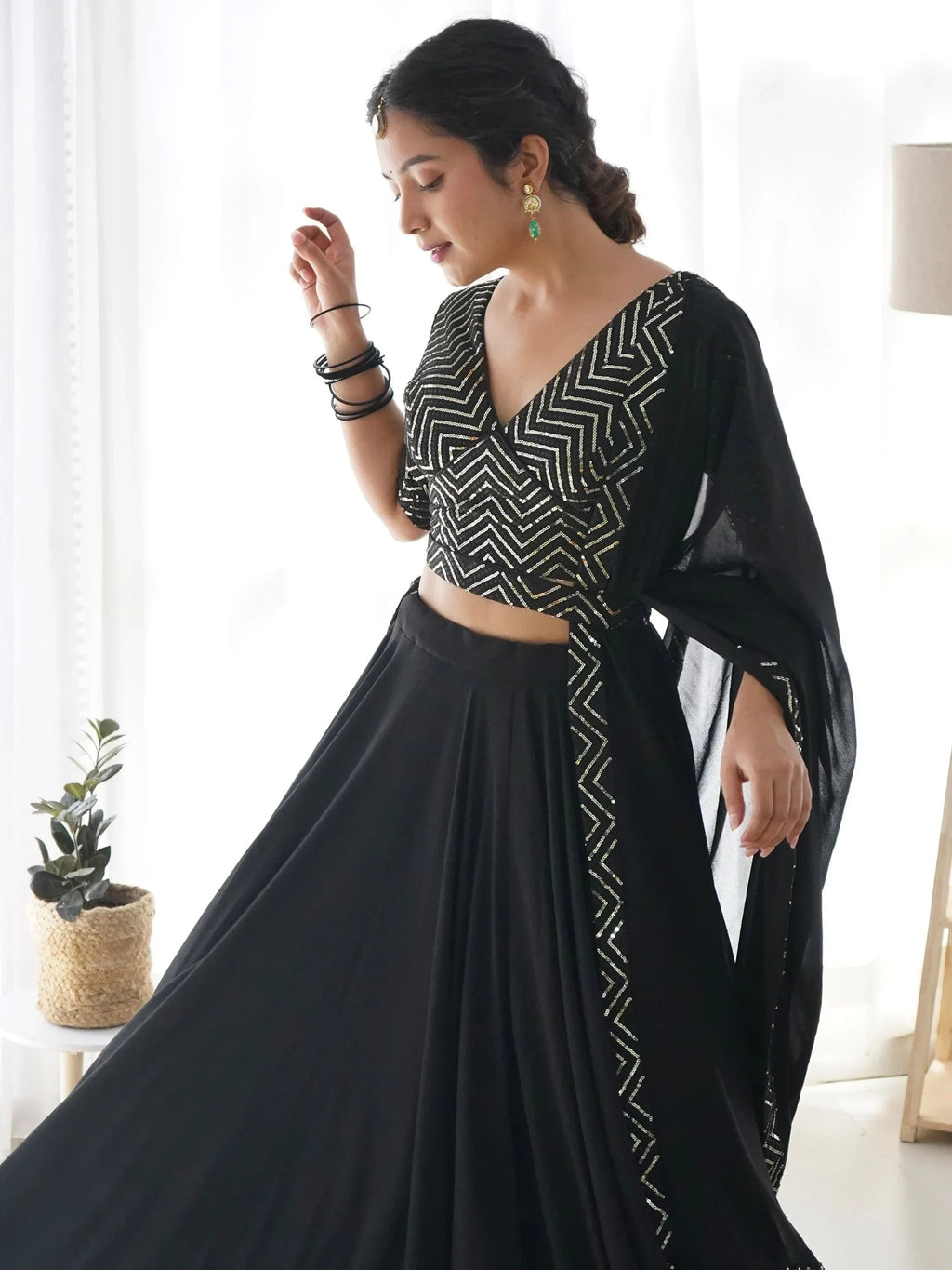 Desirable Black Color Sequins Georgette Event Wear Lehenga Choli