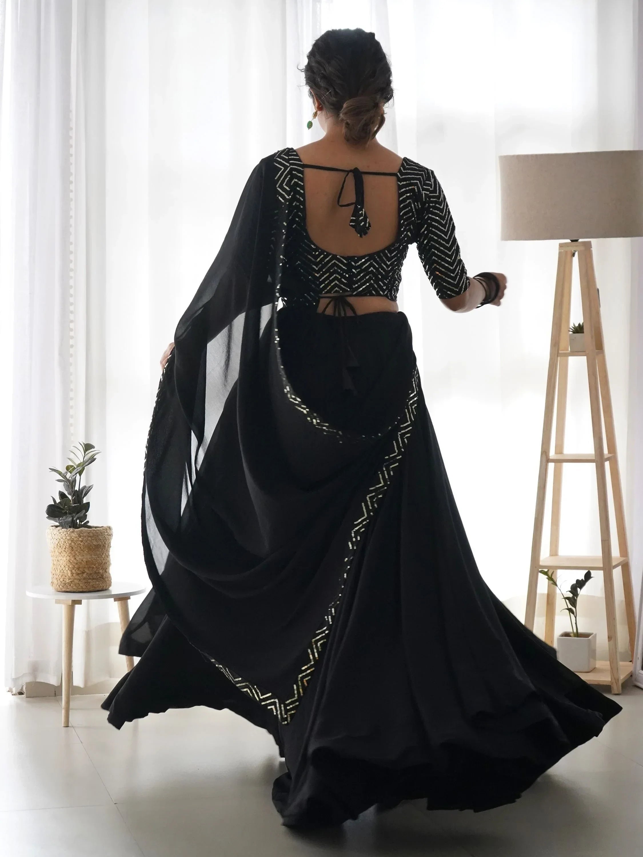Desirable Black Color Sequins Georgette Event Wear Lehenga Choli