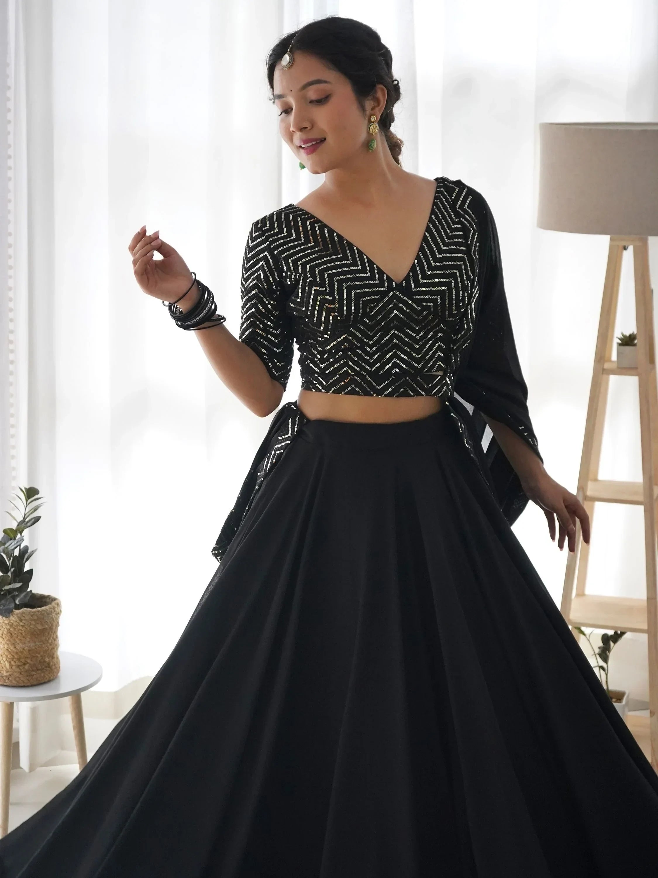 Desirable Black Color Sequins Georgette Event Wear Lehenga Choli