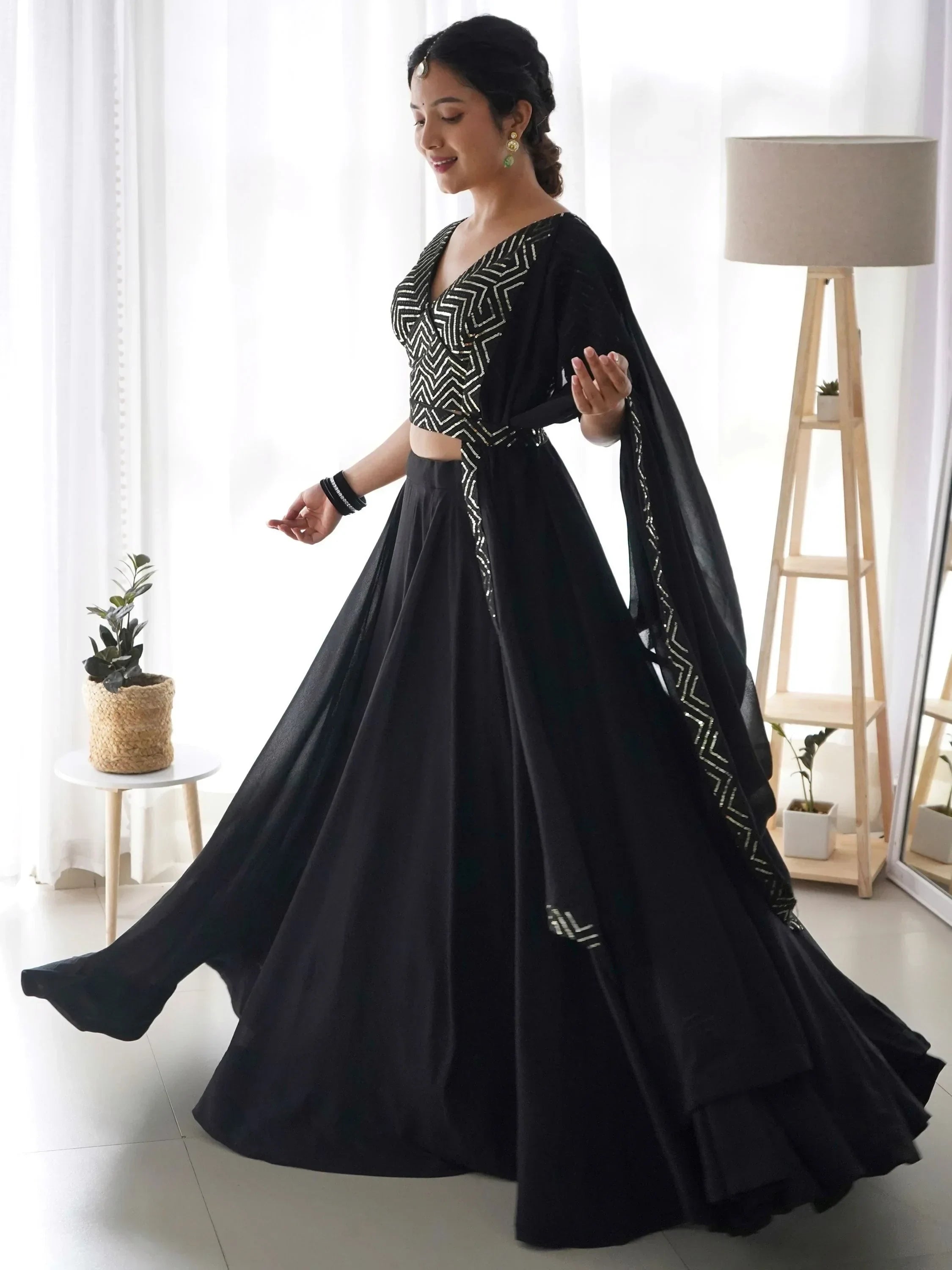 Desirable Black Color Sequins Georgette Event Wear Lehenga Choli