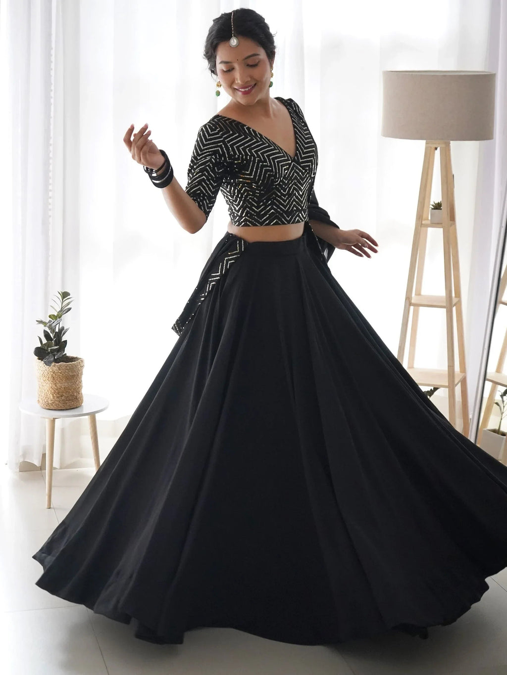 Desirable Black Color Sequins Georgette Event Wear Lehenga Choli