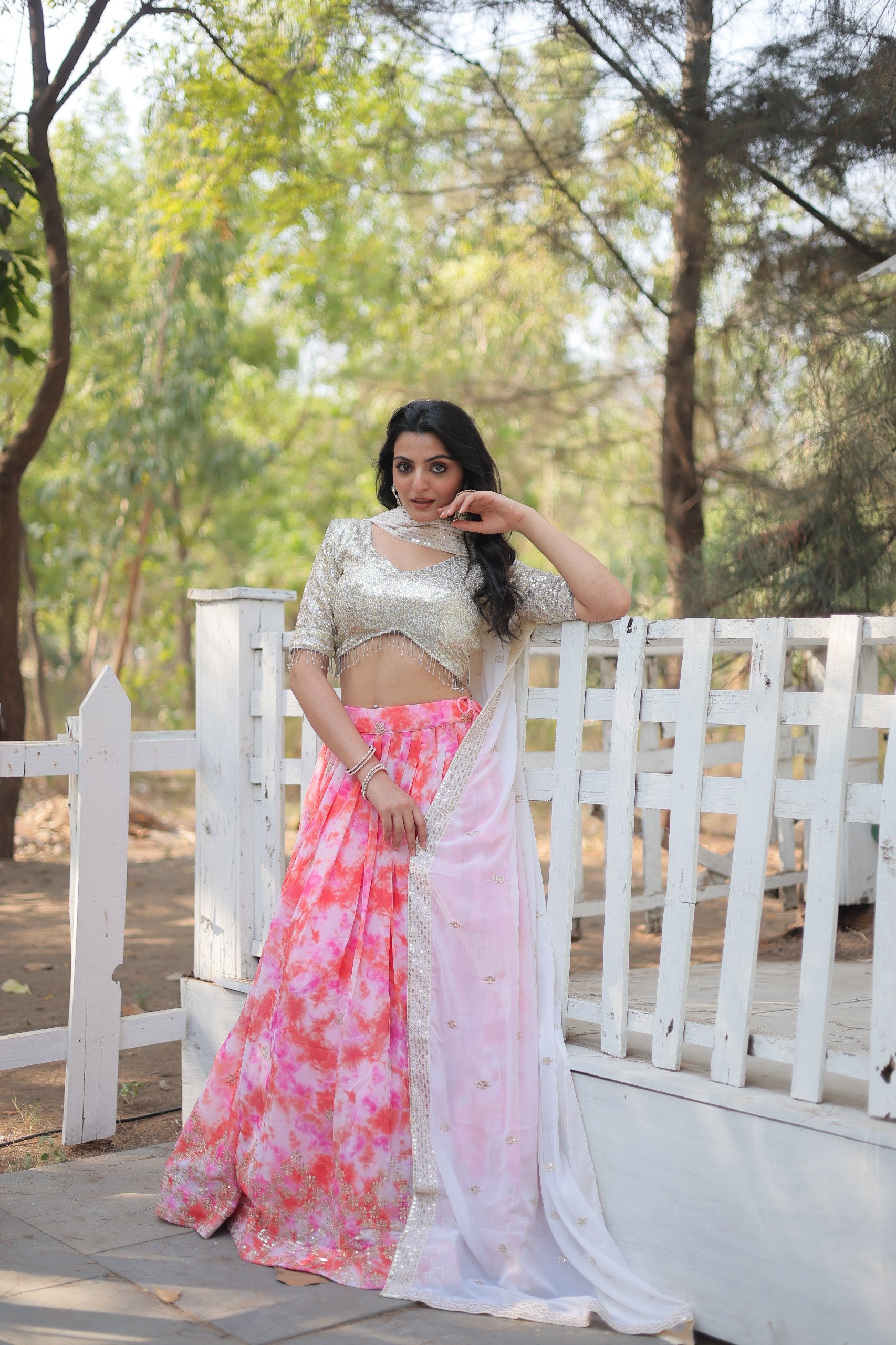 Digital Printed Faux Georgette Lehenga Choli with Sequins & Thread Embroidery