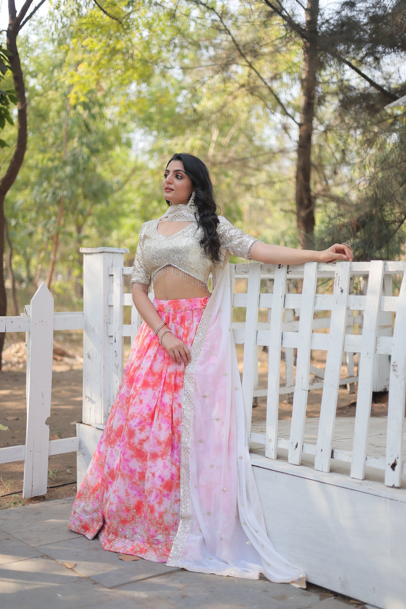 Digital Printed Faux Georgette Lehenga Choli with Sequins & Thread Embroidery