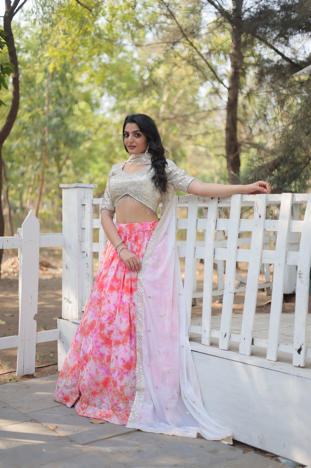 Digital Printed Faux Georgette Lehenga Choli with Sequins & Thread Embroidery