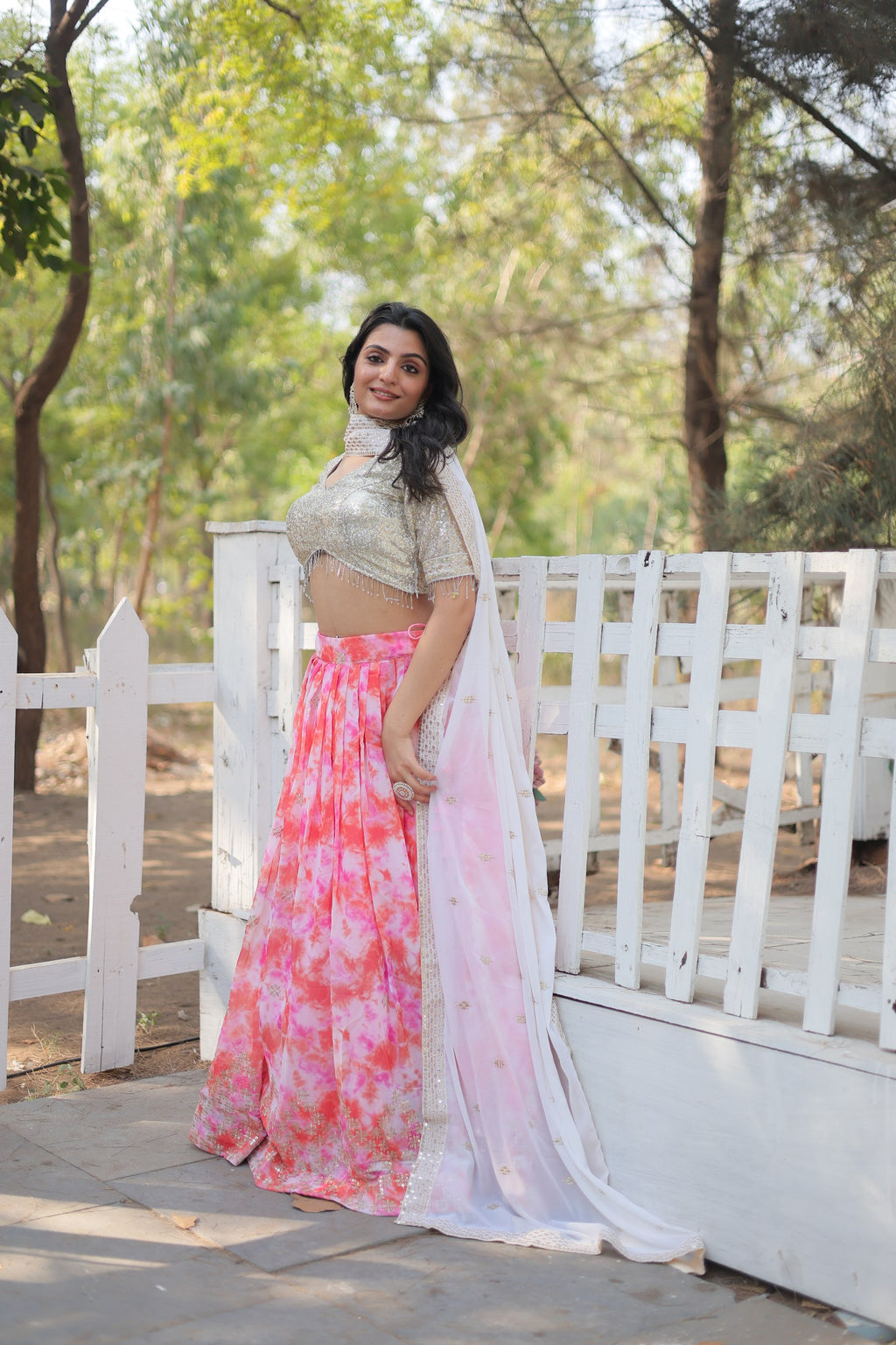 Digital Printed Faux Georgette Lehenga Choli with Sequins & Thread Embroidery