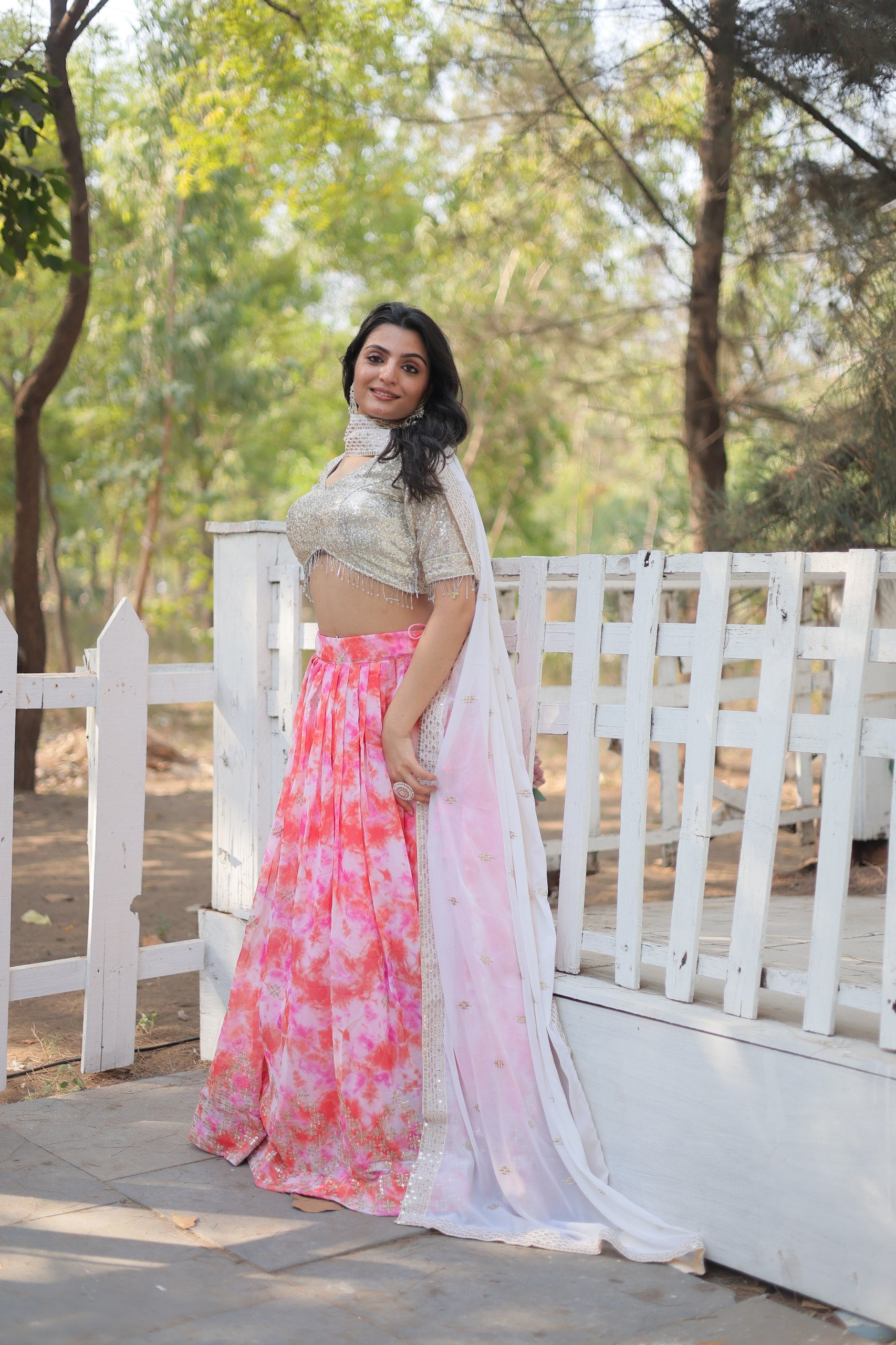 Digital Printed Faux Georgette Lehenga Choli with Sequins & Thread Embroidery