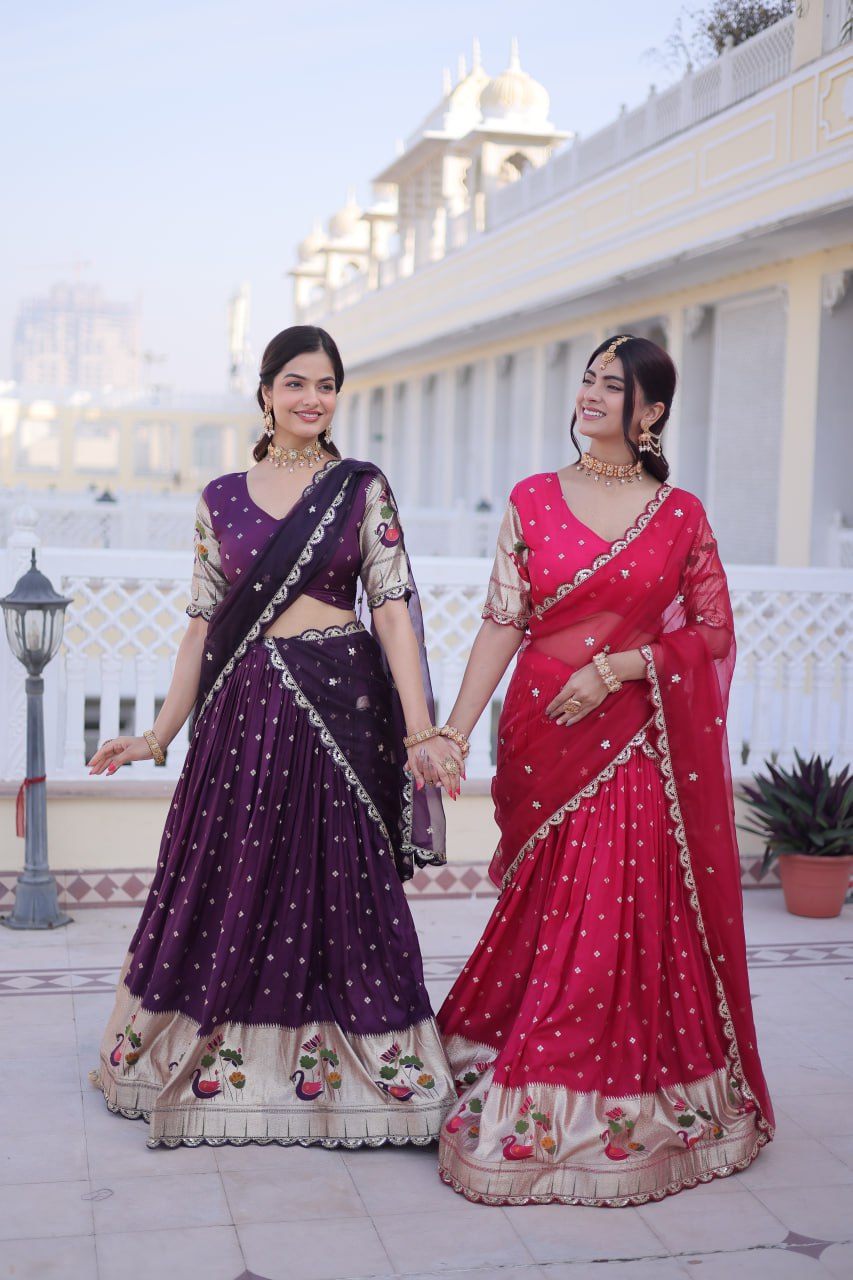 Dola Silk Meena Weaving Lehenga Choli with Sequins Embroidery