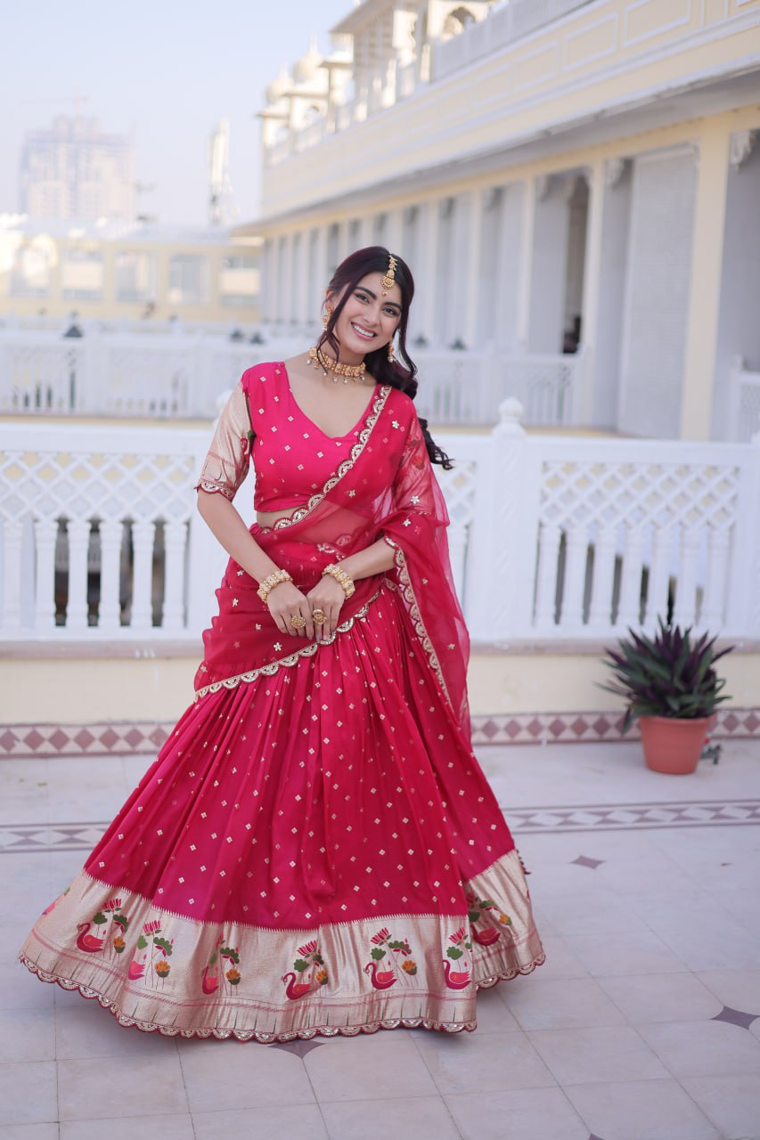 Dola Silk Meena Weaving Lehenga Choli with Sequins Embroidery