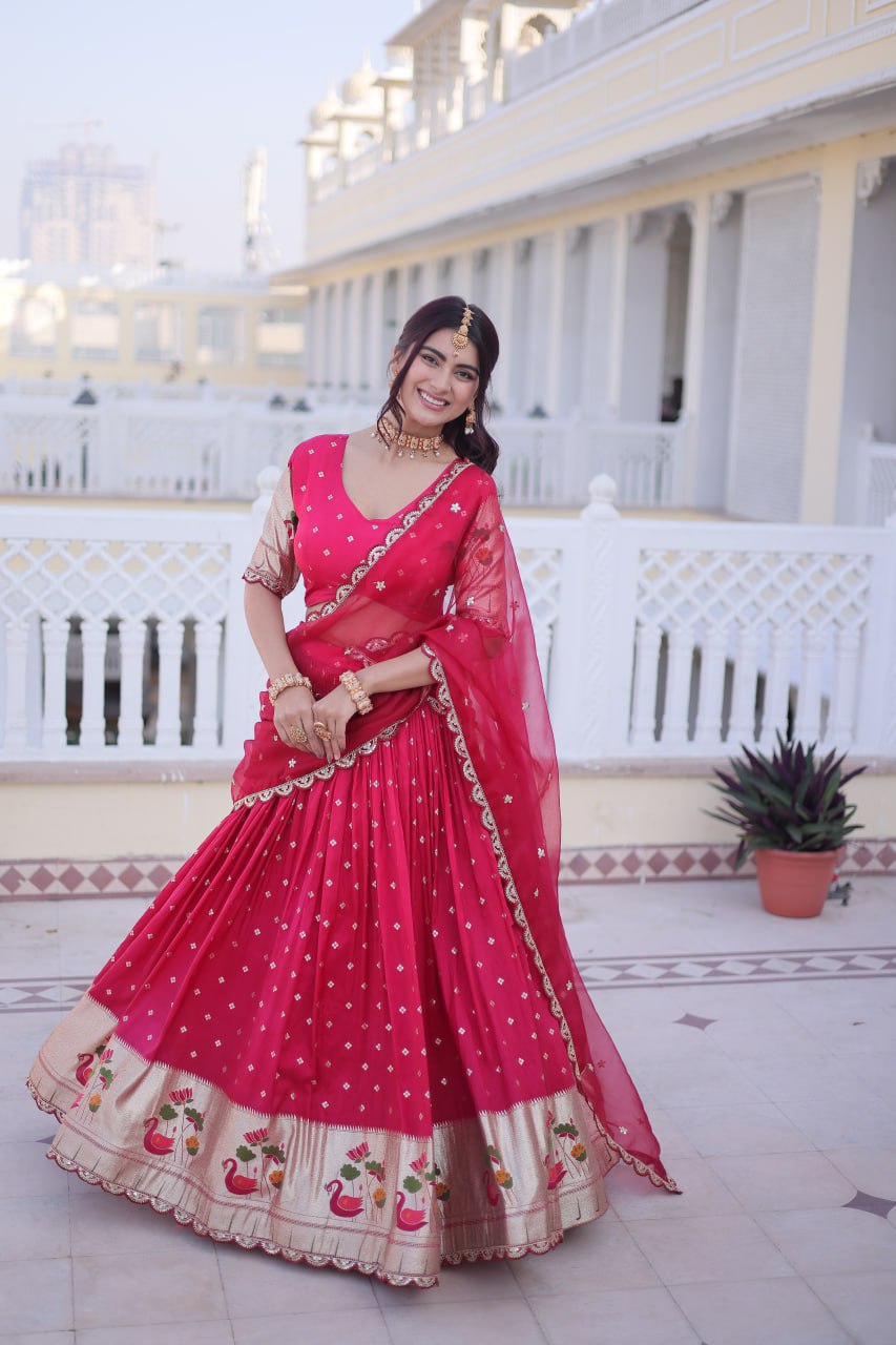 Dola Silk Meena Weaving Lehenga Choli with Sequins Embroidery