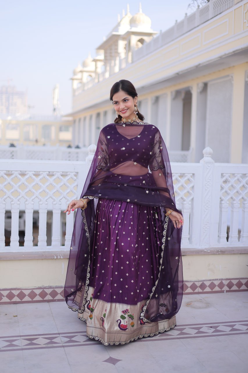 Dola Silk Meena Weaving Lehenga Choli with Sequins Embroidery