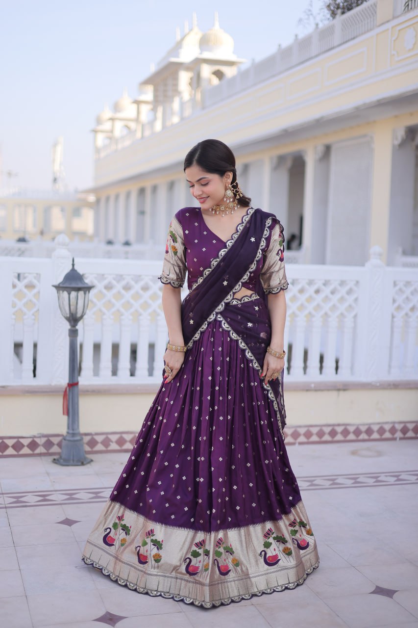 Dola Silk Meena Weaving Lehenga Choli with Sequins Embroidery
