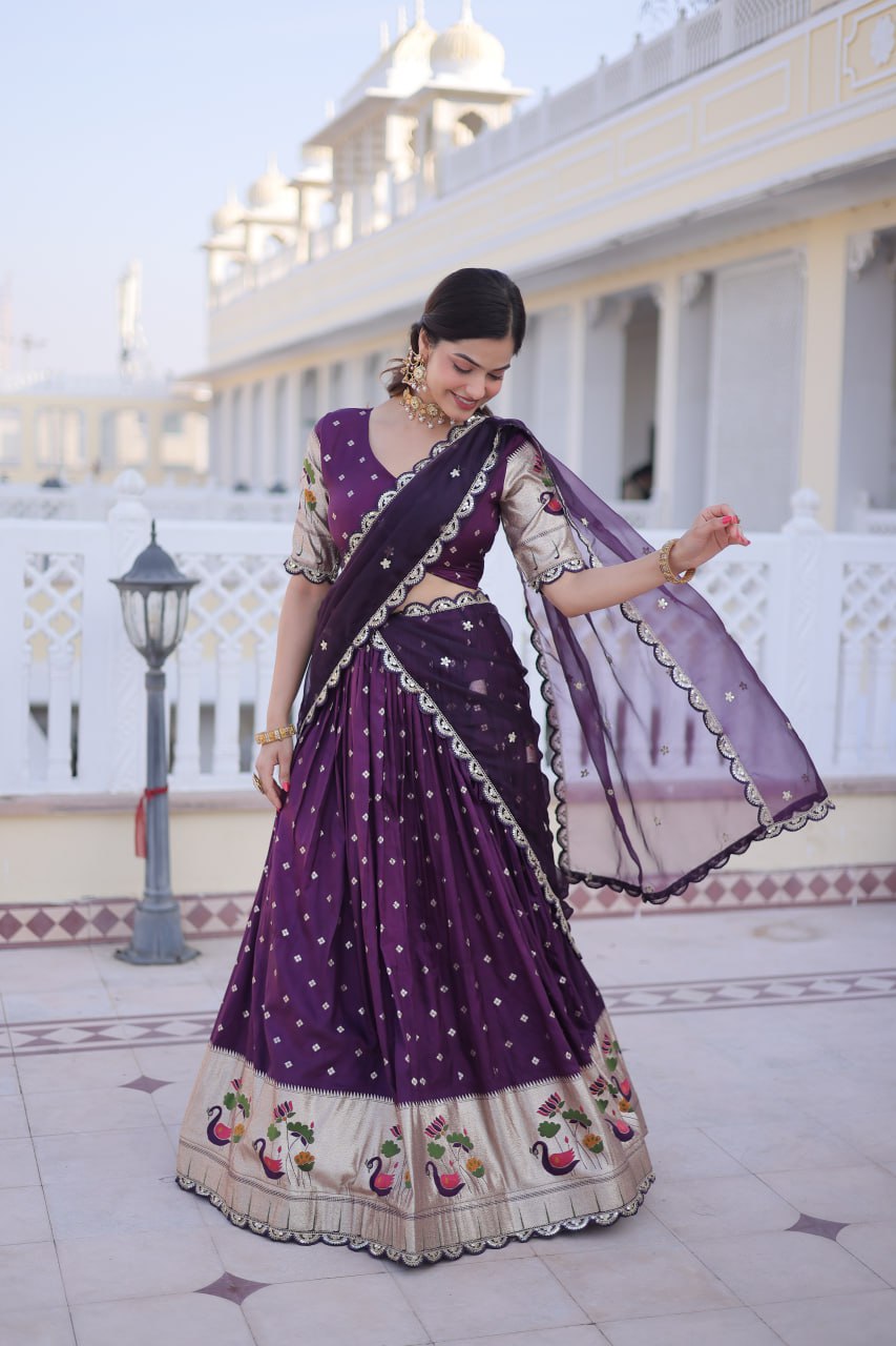 Dola Silk Meena Weaving Lehenga Choli with Sequins Embroidery