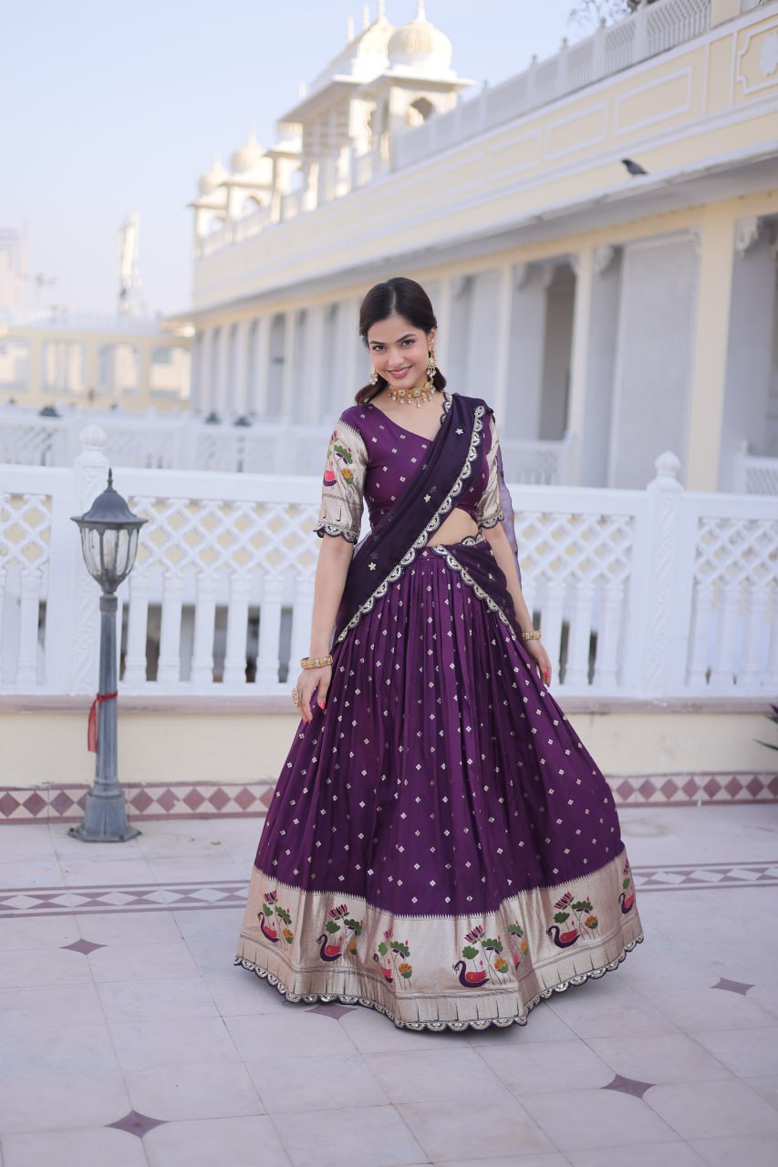 Dola Silk Meena Weaving Lehenga Choli with Sequins Embroidery