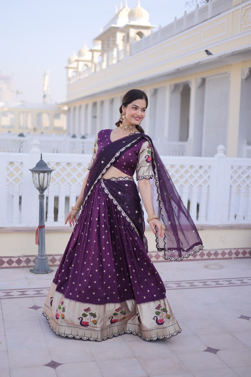 Dola Silk Meena Weaving Lehenga Choli with Sequins Embroidery