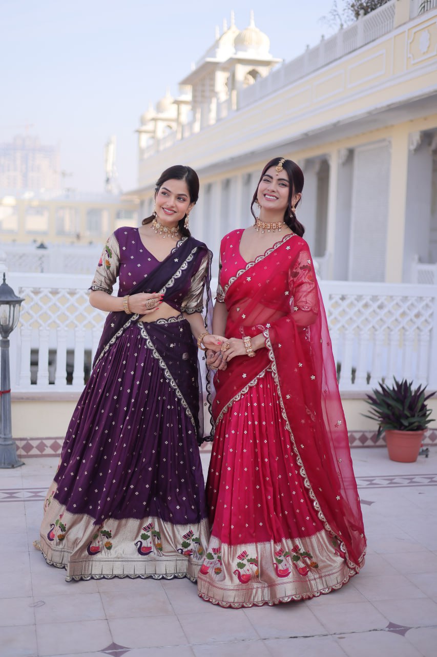 Dola Silk Meena Weaving Lehenga Choli with Sequins Embroidery