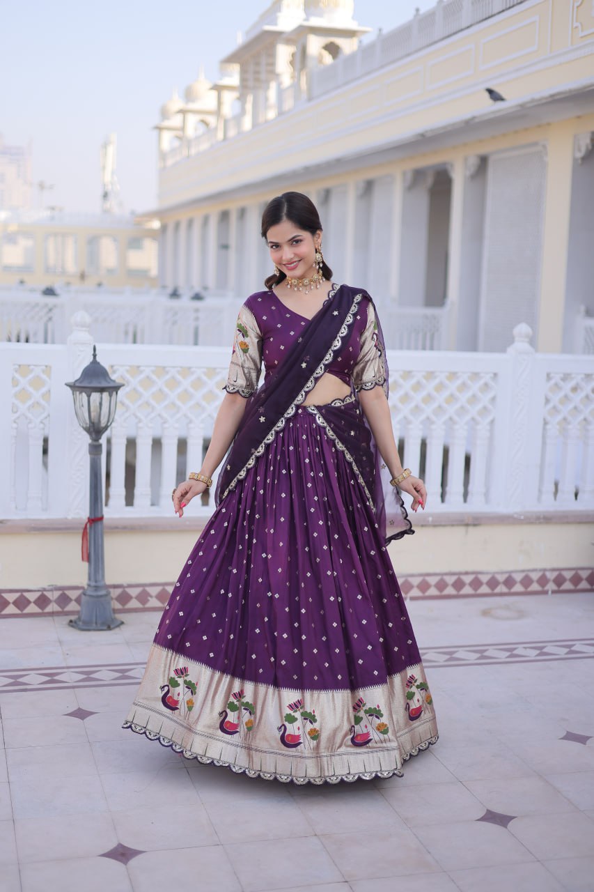 Dola Silk Meena Weaving Lehenga Choli with Sequins Embroidery